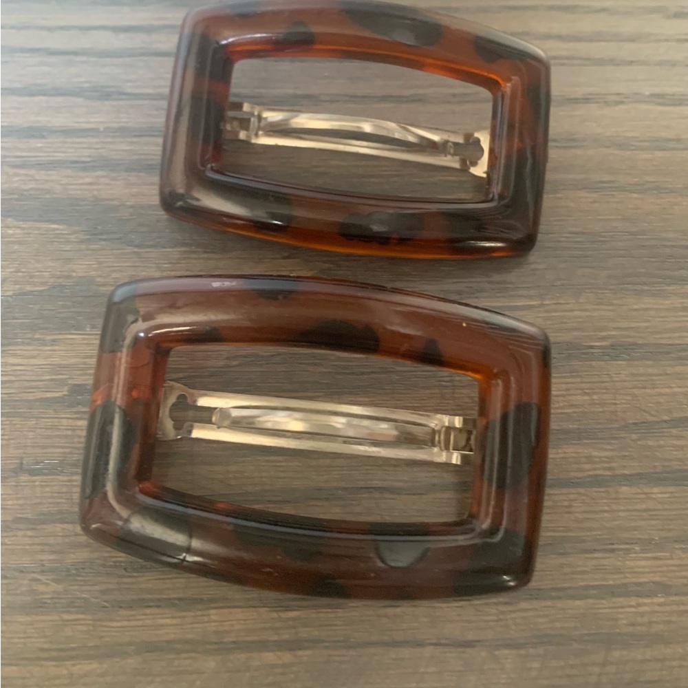 Rectangle Hair Barrettes Set of 2 Brown